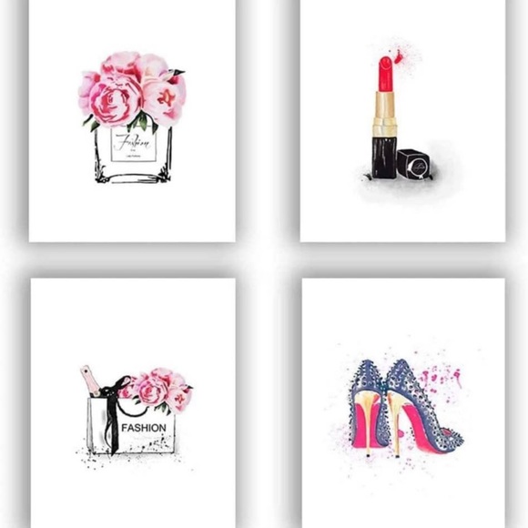 Set of 4 white/ivory framed canvas bedroom/closet prints pictures - Picture 3 of 3